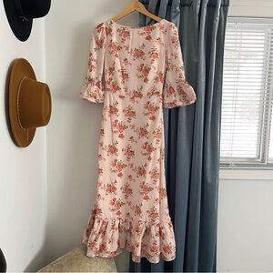NWT Lait Collection Caroline Floral Vintage Style Floral Ruffle Tea Length Dress